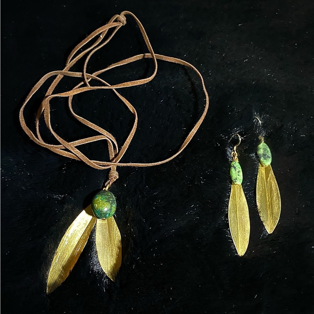 Elegant Gold and Green Greek Olive Jewelry Set